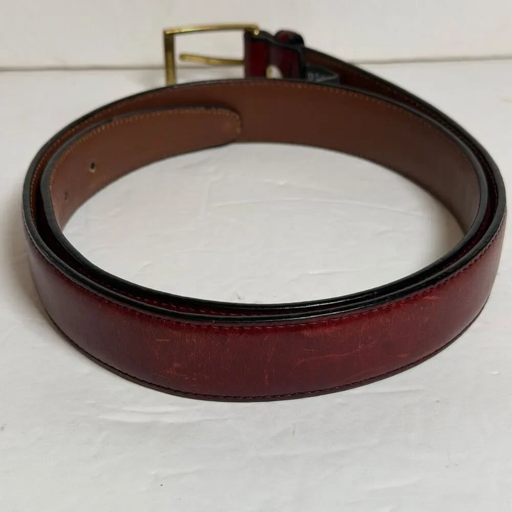 Brighton Oxblood Burgundy Leather Belt Size 36 Solid Brass Buckle USA 1
